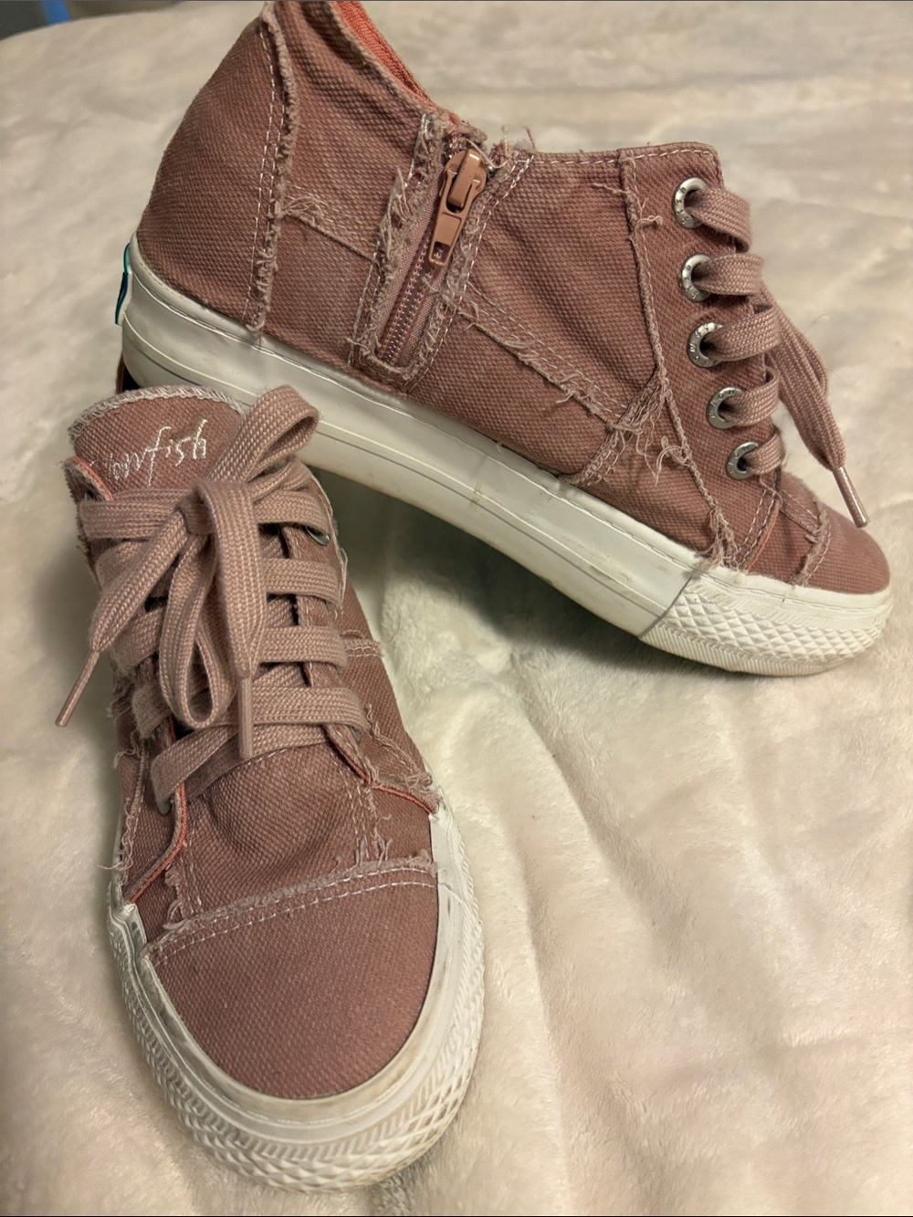 Blowfish Blush Pink Distressed Canvas High-Top Sneakers
